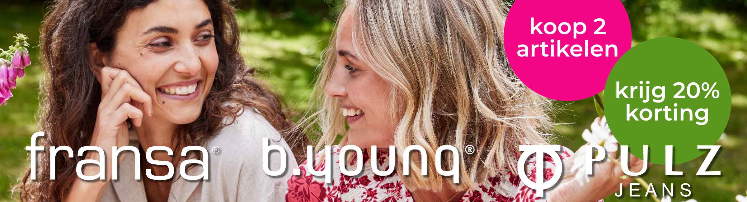 20% korting twee artikelen b.young, pulz fransa
